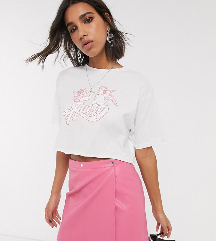 Reclaimed Vintage Inspired Cropped T-shirt In Angel Print-white