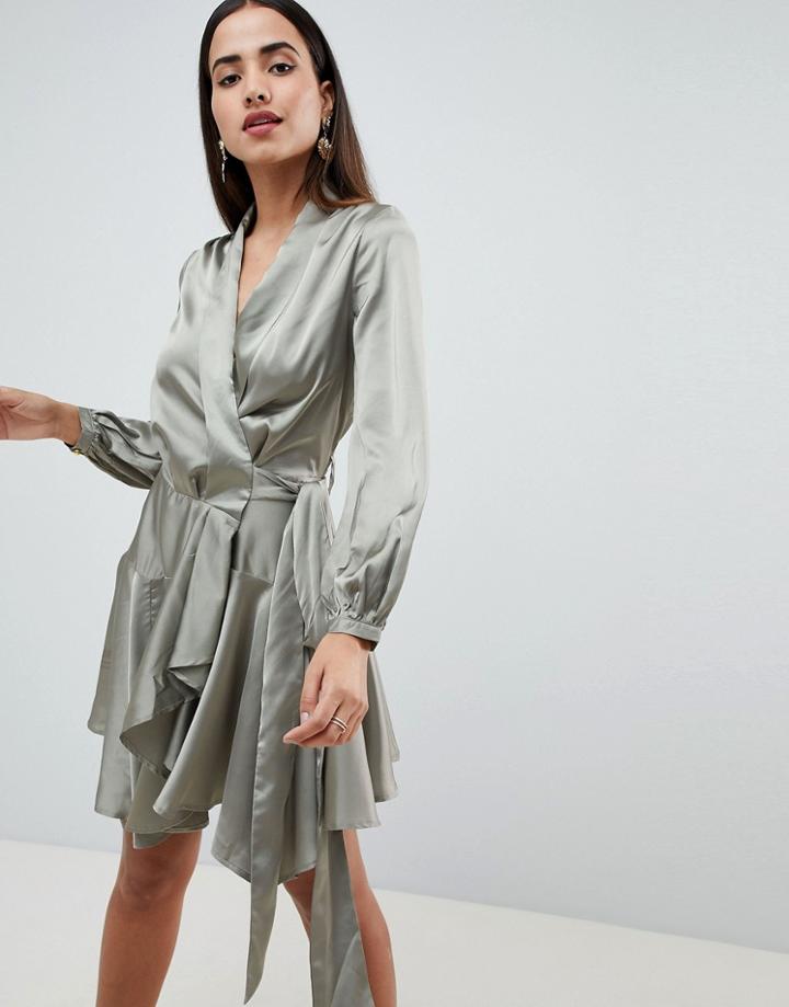 Club L Tiered Wrap Skater Dress - Green