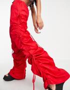 Jaded London Oversized Cargo Pants With Ruching-red