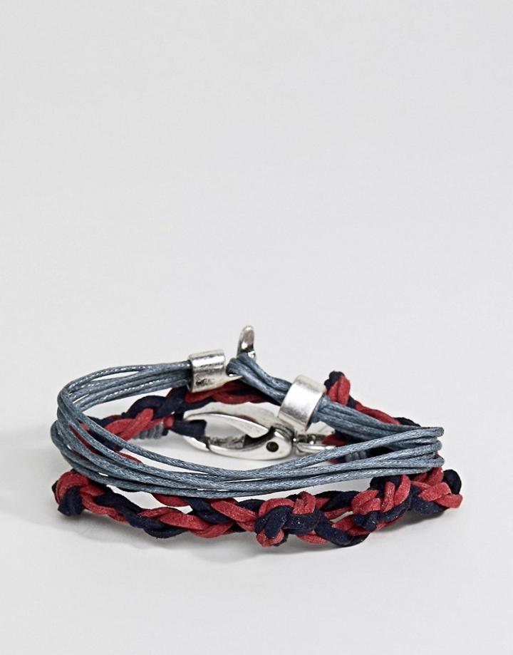 Icon Brand Brown Bead & Cord Bracelet In 2 Pack - Blue