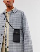 Asos Design Faux Leather Neck Wallet With Lanyard And Emboss - Black