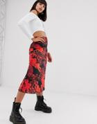 Asos Design Bias Cut Satin Midi Skirt In Chinoiserie Print - Multi