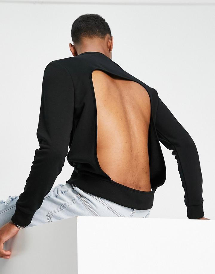 Asos Design Oversized Sweatshirt In Black With Back Cut Out