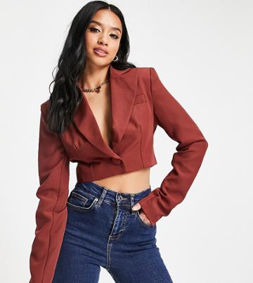 Club L London Petite Cropped Blazer In Brown - Part Of A Set