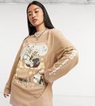 Collusion Floral Graphic Long Sleeve T-shirt Dress In Brown