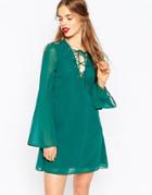 Asos Swing Dress With Lace Up Detail - Green