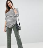 Asos Design Maternity Straight Leg Stretch Pants With Pockets In Light Khaki And Under The Bump Waistband - Green