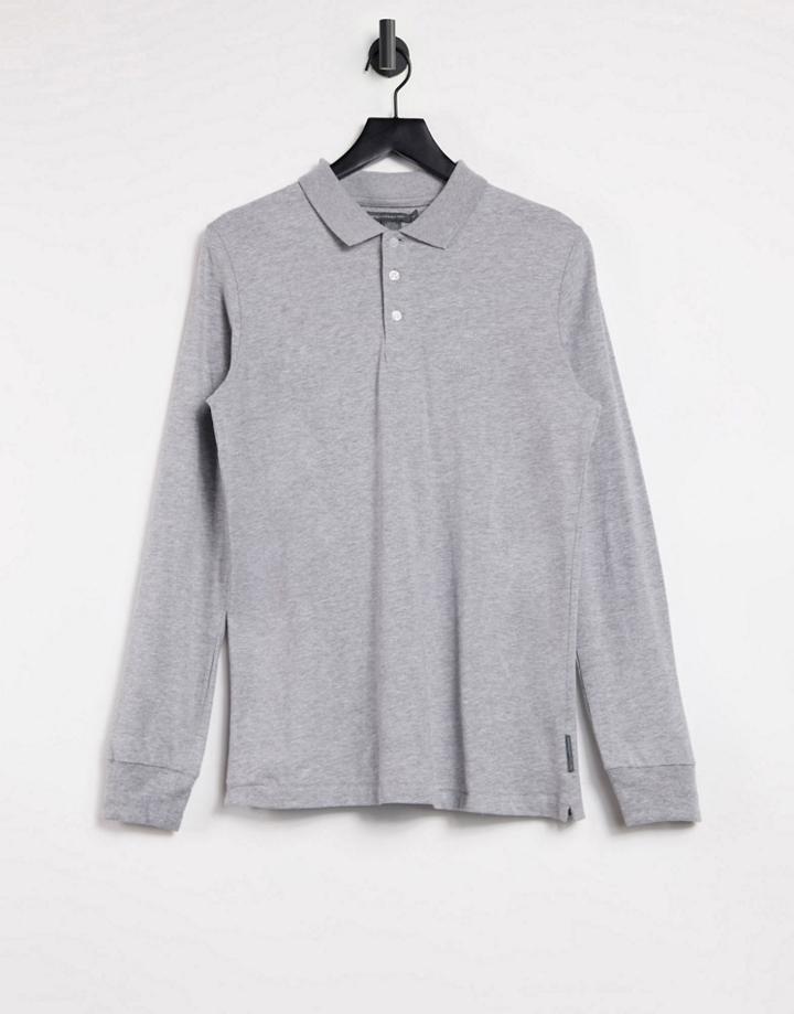French Connection Long Sleeve Polo In Light Gray-grey