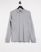 French Connection Long Sleeve Polo In Light Gray-grey
