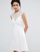 Elise Ryan A-line Dress With Spot Mesh And Lace Bodice - White