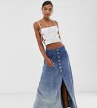One Above Another Button Through Midaxi Skirt In Ombre Denim Wash Two-piece - Blue