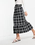 Asos Design Midi Skirt In Textured Mono Check Print-multi