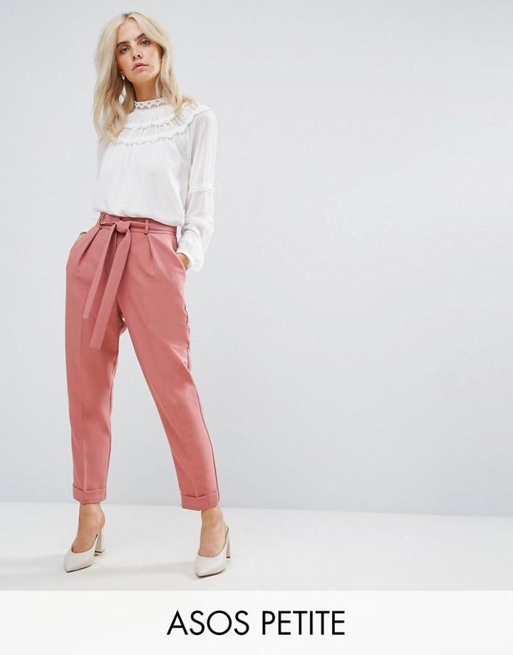 Asos Petite Woven Peg Pants With Obi Tie - Pink