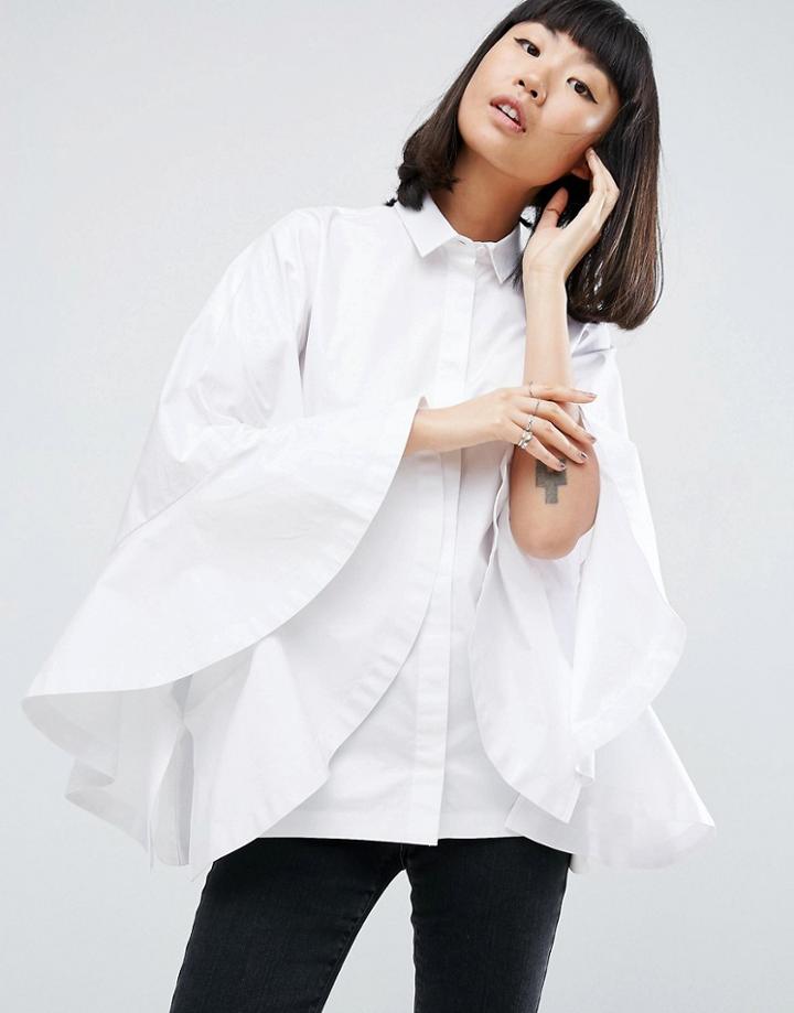 Asos White Extreme Frill Batwing Shirt - White