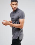 Asos Longline Muscle Polo Shirt With Zip Detail In Charcoal - Gray