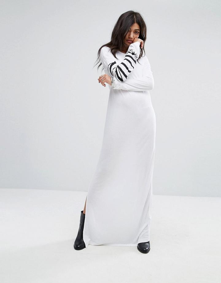 Noisy May Slogan Sleeve Maxi T-shirt Dress - White