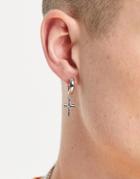 Svnx Hoop Earrings With A Cross Charm In Silver