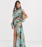 Asos Design Tall Blurred Dark Based Floral Print Maxi Dress-multi
