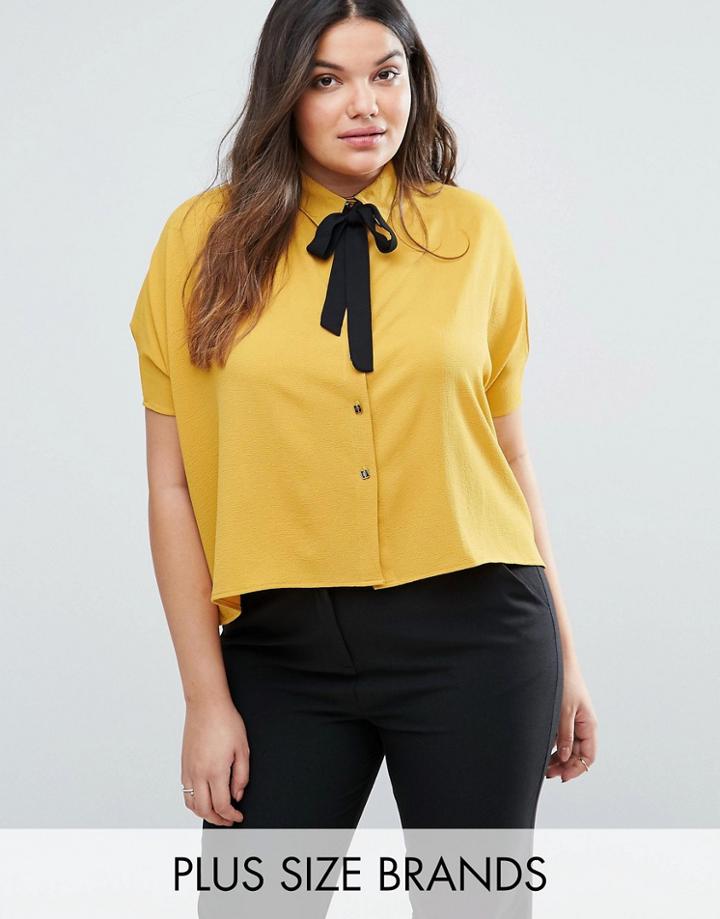 Elvi Plus Top With Contrast Tie Detail - Yellow