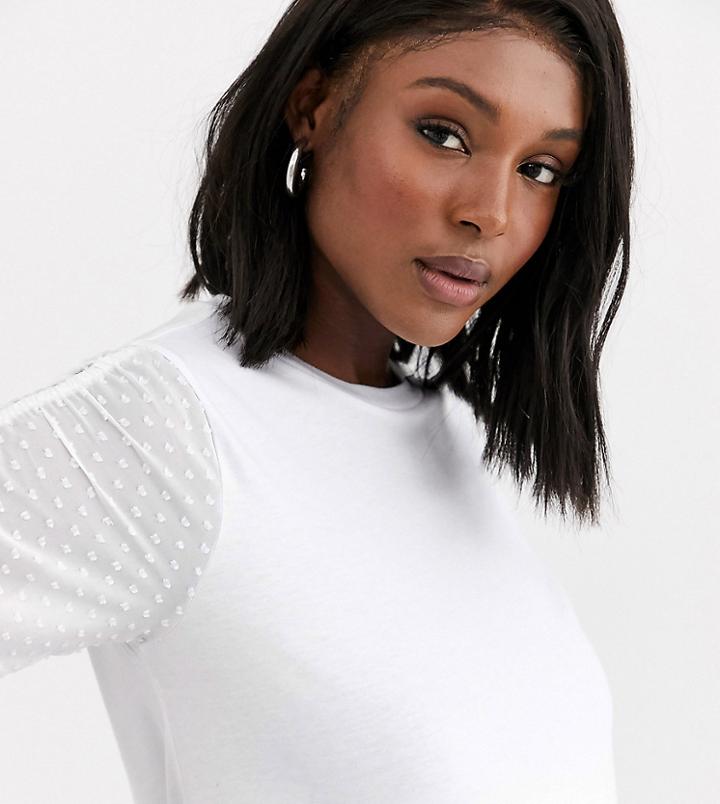 Asos Design Maternity T-shirt With Dobby Ruched Sleeve-white