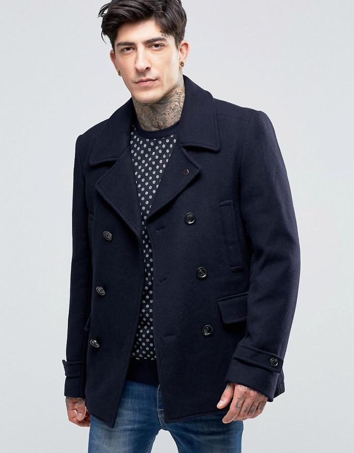 Scotch & Soda Peacoat In Wool In Navy Night - Navy