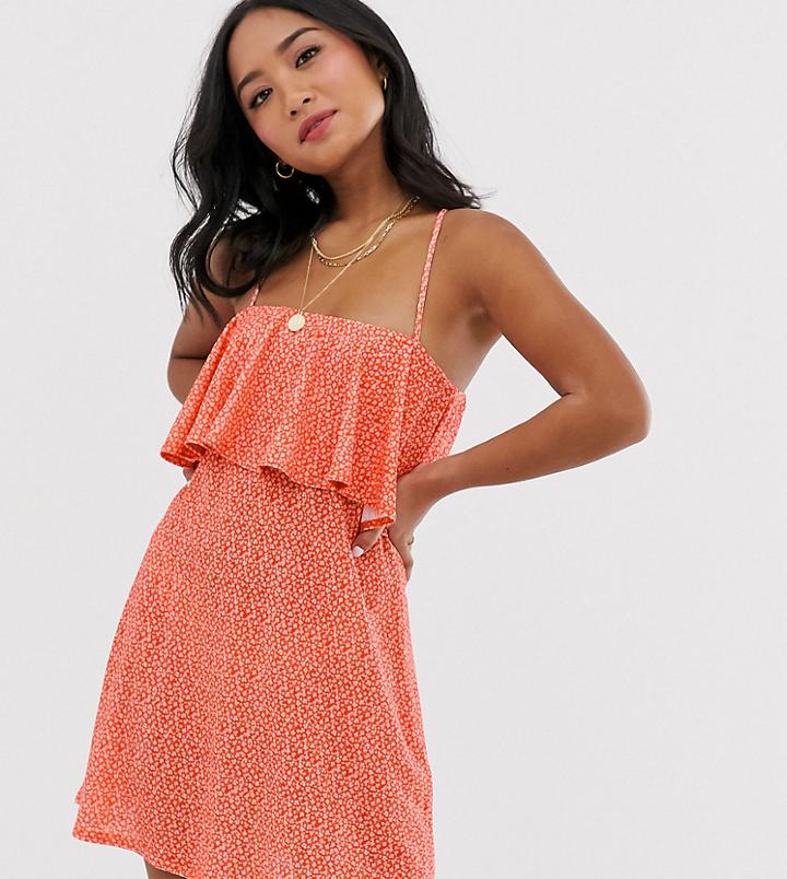 Asos Design Petite Exclusive Frill Detail Ditsy Print Sundress-multi