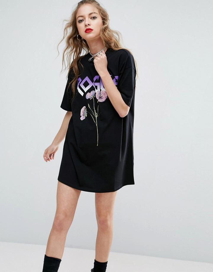 Asos Rogue Print T-shirt Dress - Black