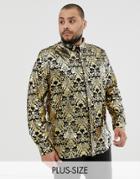 Twisted Tailor Plus Velvet Shirt With Gold Baroque Print-black