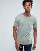 Troy T-shirt Curved Hem Longline In Washed Khaki - Green