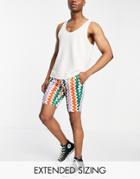 Asos Design Smart Skinny Shorts In Rainbow Abstract Stripe-multi
