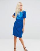 Y.a.s Blue Shift Dress With Woven Top - Brown