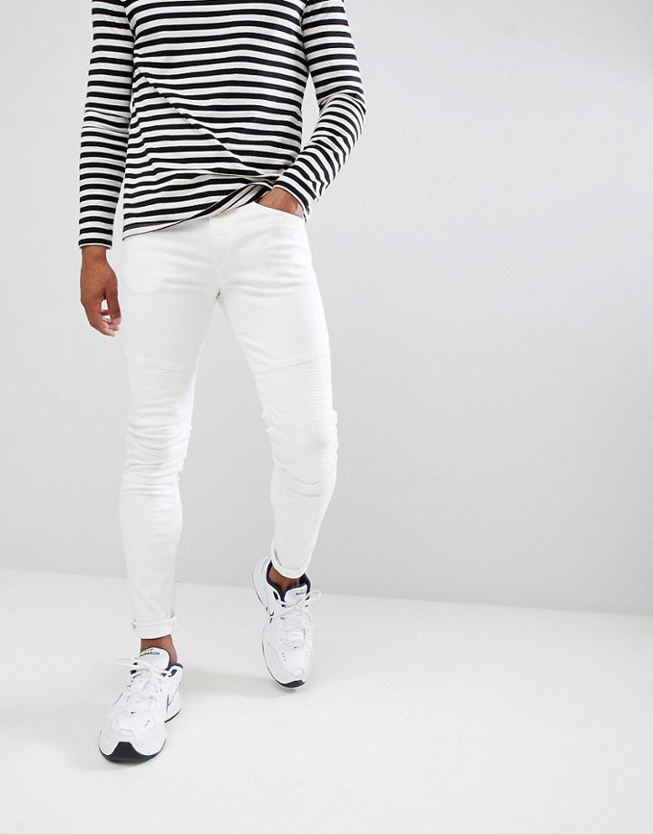 Pull & Bear Super Skinny Jeans In White With Biker Knee - White