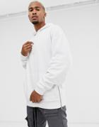 Asos Design Oversized Longline Hoodie In White With Silver Side Zips
