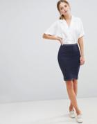 Y.a.s Teresa Ribbed Panel Pencil Skirt - Navy