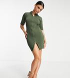 I Saw It First Petite Zip Through Mini Dress In Khaki-green