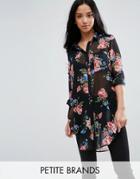 New Look Petite Longline Floral Print Shirt - Black