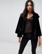 Jayley Curly Faux Fur Cape Jacket - Black