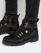 Asos Hiker Boots In Black Faux Pony Hair - Black