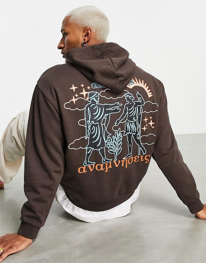 Asos Design Oversized Hoodie In Brown With Back Print