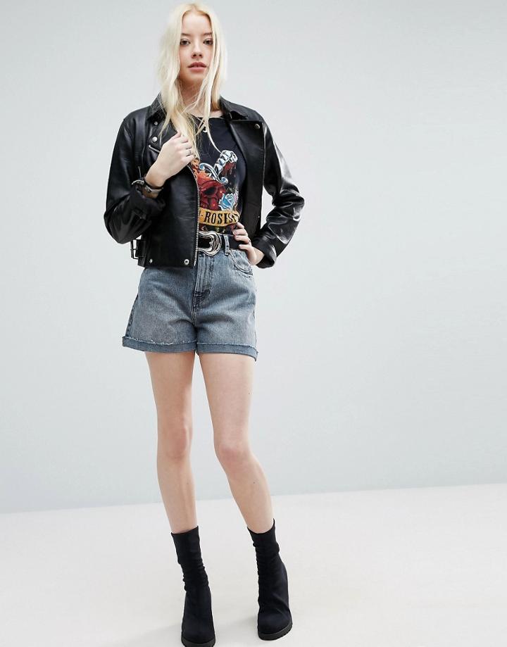 Asos Denim Mom Shorts In Rhonda Gray Blue Wash - Blue