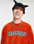 Asos Design Oversized Long Sleeve T-shirt In Burnt Orange Skinny Rib Velour With Print