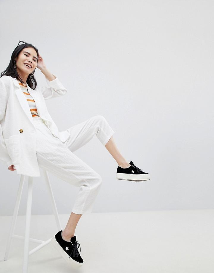 Monki Tie Waist Peg Leg Pants - White