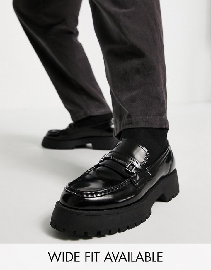 Asos Design Chunky Loafer In Black Faux Leather With Snaffle Detail