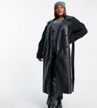 Asos Design Curve Faux Leather Spliced Coat In Black-brown