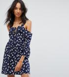 Missguided Tall Cold Shoulder Lace Up Skater Dress - Navy