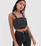 Reclaimed Vintage Inspired Chest Rig Denim Crop Top-black