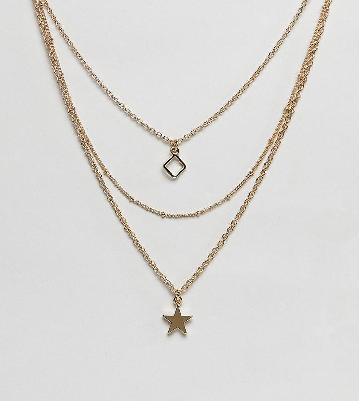 Designb London Gold Square & Star Multirow Pendant Necklace - Gold
