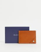 Gant Leather Card Holder In Tan With Small Logo-brown