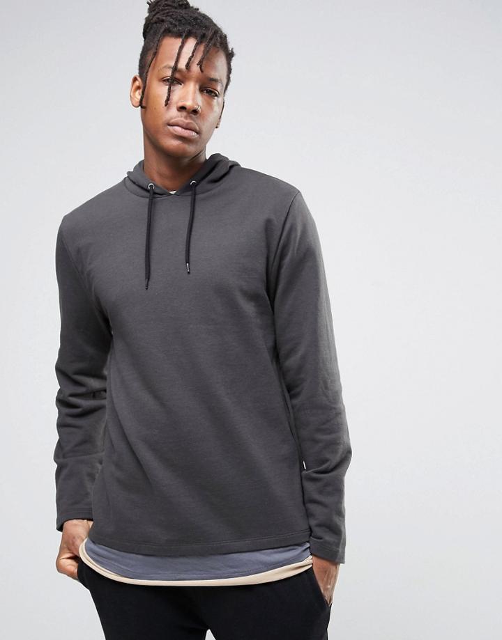 Asos Super Longline Hoodie With Double Layer T-shirt Hem - Black