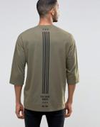 Asos Oversized 3/4 Sleeve T-shirt With Flag Back Print - Green